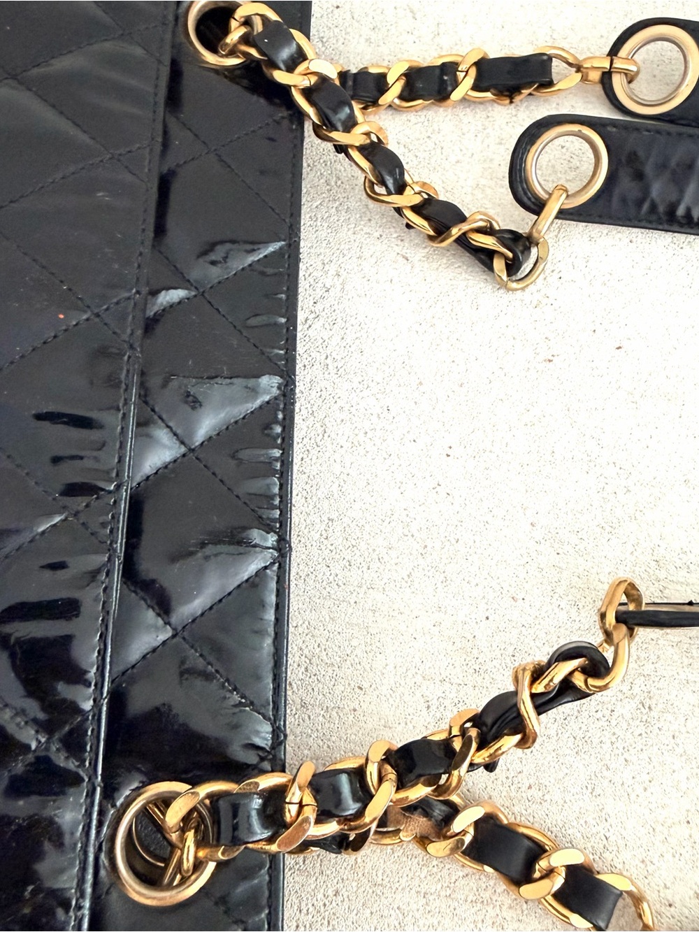 CHANEL Vintage Black Patent Quilted Chain Tote Bag + Entrupy COA - Picture 12 of 13